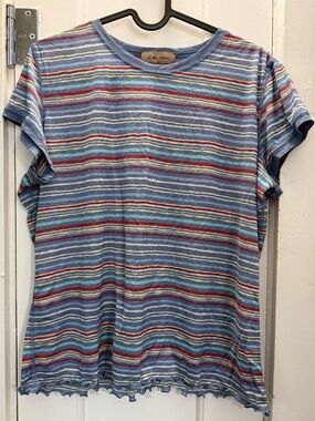 I.E. Relaxed Striped Tee in Light Blue, Red, Yellow